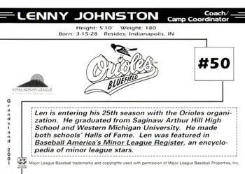 2001 Grandstand Bluefield Orioles #NNO Lenny Johnston Back