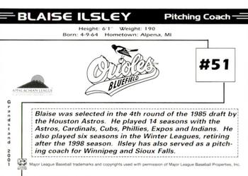 2001 Grandstand Bluefield Orioles #NNO Blaise Ilsley Back