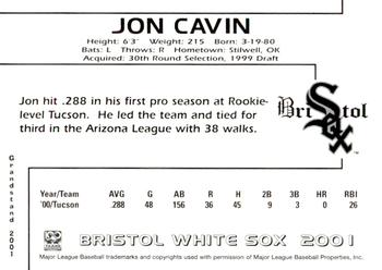 2001 Grandstand Bristol White Sox #NNO Jon Cavin Back