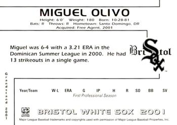 2001 Grandstand Bristol White Sox #NNO Rigal Olivo Back
