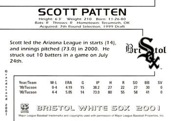 2001 Grandstand Bristol White Sox #NNO Scott Patten Back