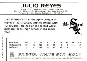 2001 Grandstand Bristol White Sox #NNO Julio Reyes Back