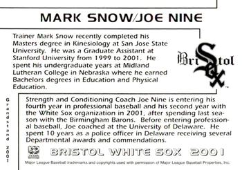 2001 Grandstand Bristol White Sox #NNO Mark Snow / Joe Nine Back