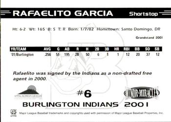 2001 Grandstand Burlington Indians #6 Rafaelito Garcia Back