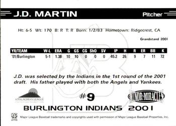 2001 Grandstand Burlington Indians #9 J.D. Martin Back