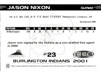 2001 Grandstand Burlington Indians #23 Jason Nixon Back