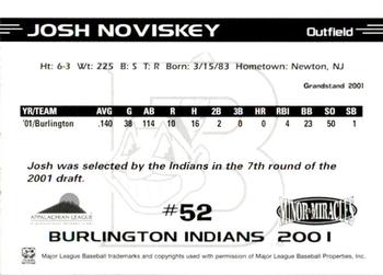 2001 Grandstand Burlington Indians #52 Josh Noviskey Back