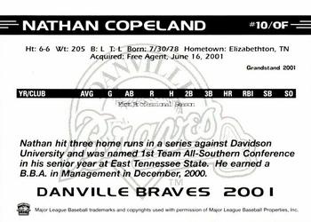 2001 Grandstand Danville Braves #NNO Nathan Copeland Back