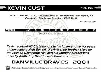 2001 Grandstand Danville Braves #NNO Kevin Cust Back