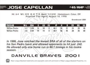 2001 Grandstand Danville Braves #NNO Jose Capellan Back