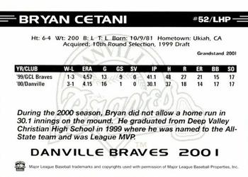 2001 Grandstand Danville Braves #NNO Bryan Cetani Back