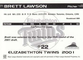 2001 Grandstand Elizabethton Twins #NNO Brett Lawson Back