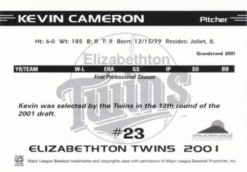 2001 Grandstand Elizabethton Twins #NNO Kevin Cameron Back