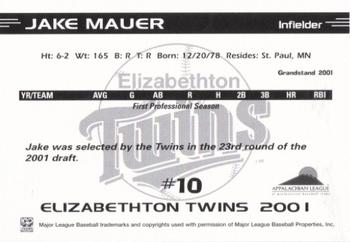 2001 Grandstand Elizabethton Twins #NNO Jake Mauer Back