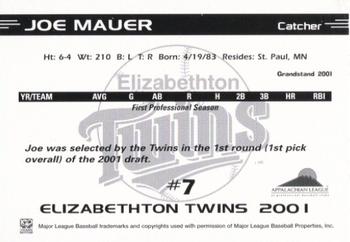 2001 Grandstand Elizabethton Twins #NNO Joe Mauer Back