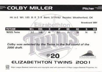 2001 Grandstand Elizabethton Twins #NNO Colby Miller Back