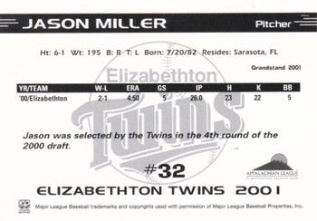 2001 Grandstand Elizabethton Twins #NNO Jason Miller Back