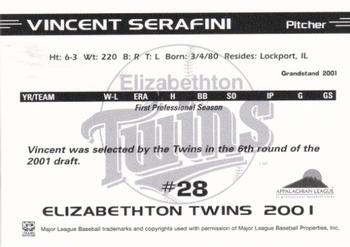 2001 Grandstand Elizabethton Twins #NNO Vincent Serafini Back