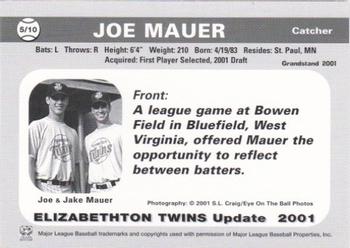 2001 Grandstand Elizabethton Twins Update #5 Joe Mauer Back