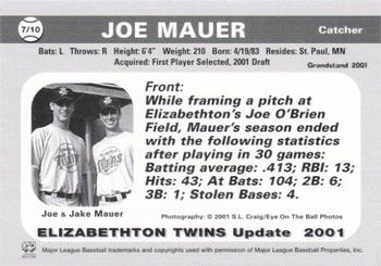 2001 Grandstand Elizabethton Twins Update #7 Joe Mauer Back