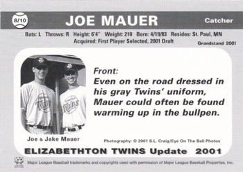 2001 Grandstand Elizabethton Twins Update #8 Joe Mauer Back