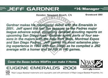 2001 Grandstand Eugene Emeralds #NNO Jeff Gardner Back