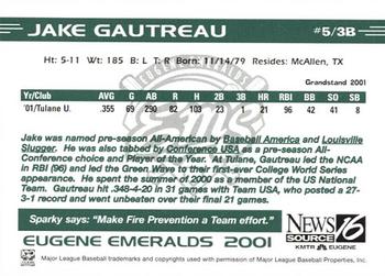 2001 Grandstand Eugene Emeralds #NNO Jake Gautreau Back