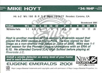 2001 Grandstand Eugene Emeralds #NNO Mike Hoyt Back