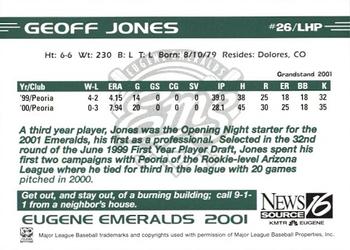 2001 Grandstand Eugene Emeralds #NNO Geoff Jones Back
