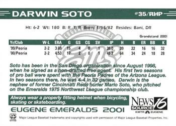 2001 Grandstand Eugene Emeralds #NNO Darwin Soto Back