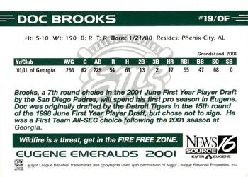 2001 Grandstand Eugene Emeralds #NNO Doc Brooks Back