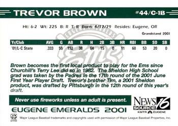 2001 Grandstand Eugene Emeralds #NNO Trevor Brown Back
