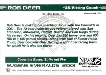 2001 Grandstand Eugene Emeralds #NNO Rob Deer Back