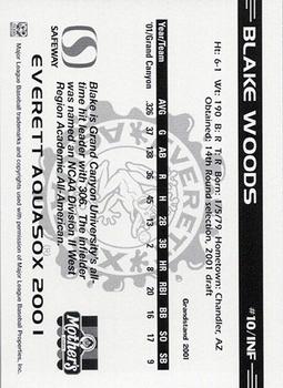2001 Grandstand Everett AquaSox #10 Blake Woods Back