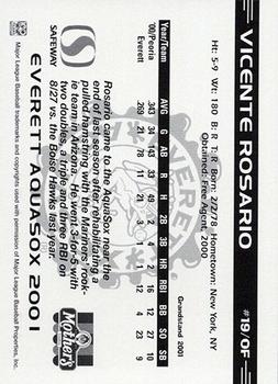 2001 Grandstand Everett AquaSox #19 Vicente Rosario Back