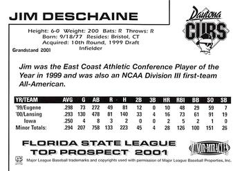 2001 Grandstand Florida State League Top Prospects #NNO James Deschaine Back