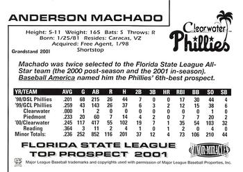 2001 Grandstand Florida State League Top Prospects #NNO Anderson Machado Back