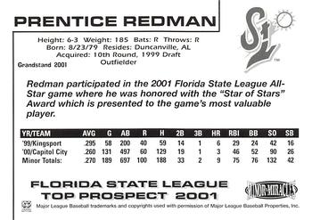 2001 Grandstand Florida State League Top Prospects #NNO Prentice Redman Back