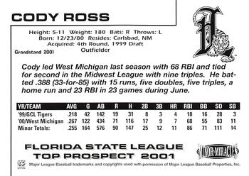 2001 Grandstand Florida State League Top Prospects #NNO Cody Ross Back