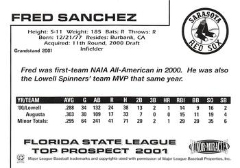 2001 Grandstand Florida State League Top Prospects #NNO Freddy Sanchez Back