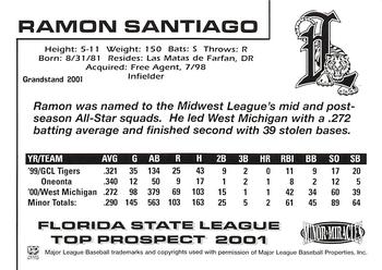 2001 Grandstand Florida State League Top Prospects #NNO Ramon Santiago Back