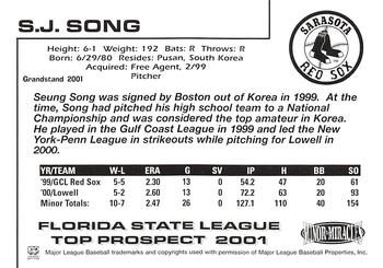 2001 Grandstand Florida State League Top Prospects #NNO Seung Song Back