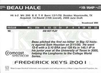 2001 Grandstand Frederick Keys #NNO Beau Hale Back