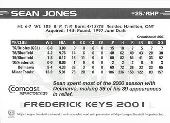 2001 Grandstand Frederick Keys #NNO Sean Jones Back