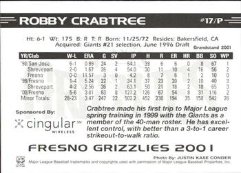 2001 Grandstand Fresno Grizzlies #NNO Robbie Crabtree Back