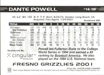 2001 Grandstand Fresno Grizzlies #NNO Dante Powell Back