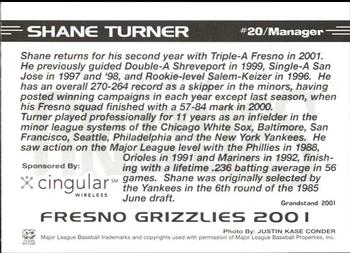 2001 Grandstand Fresno Grizzlies #NNO Shane Turner Back