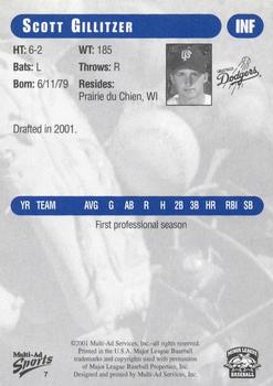 2001 Grandstand Great Falls Dodgers #7 Scott Gillitzer Back