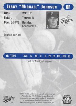 2001 Grandstand Great Falls Dodgers #11 Jerry Johnson Back