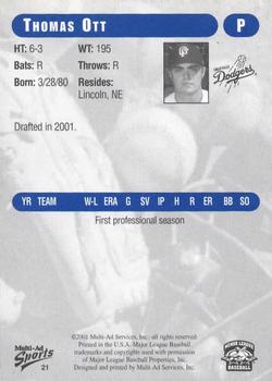2001 Grandstand Great Falls Dodgers #21 Thomas Ott Back
